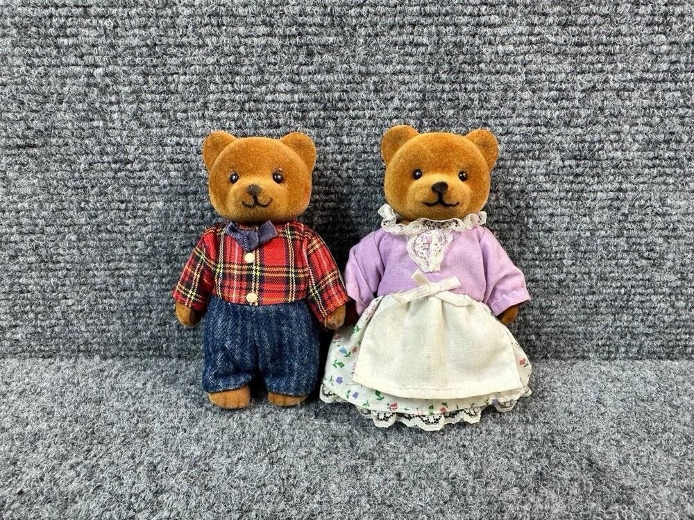 Vintage Lot of 2 Teddy Bears 4” Small Dressed Plush Bears – Used